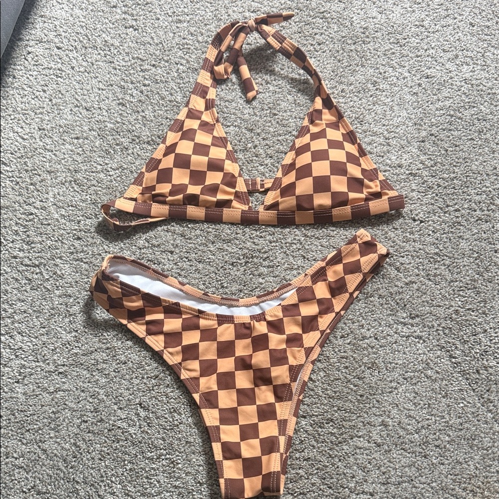 SHEIN Brown Checkered Bikini